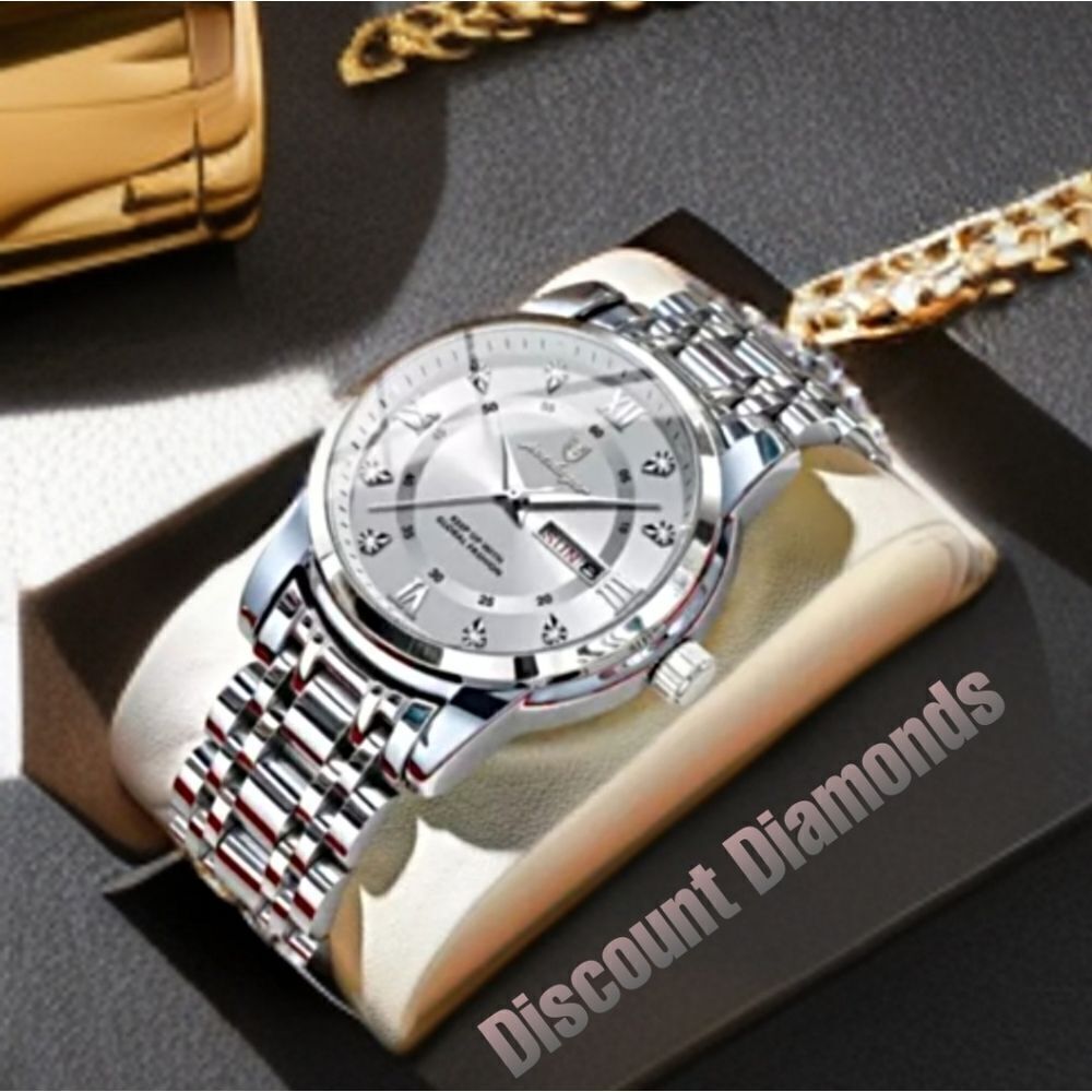 Men's White and Silver Poedagar Quartz Watch with Stainless Steel Ba…